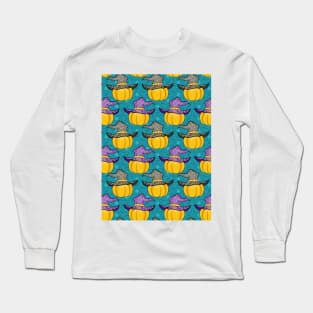 Pumpkins And Witch Hat Pattern Long Sleeve T-Shirt